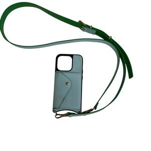 Bandolier Aqua Blue Green Vegan Leather‎ Donna  Crossbody iPhone Case 15 Pro